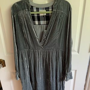 Anthropologie velvet dress in an icy blue color